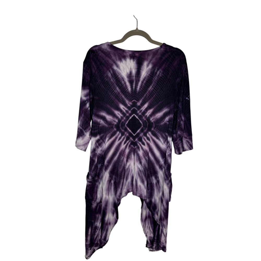 Kathmandu Imports BOHO Tie Dye Tunic Top Sz S Pockets Shark Bite Hem | GUC